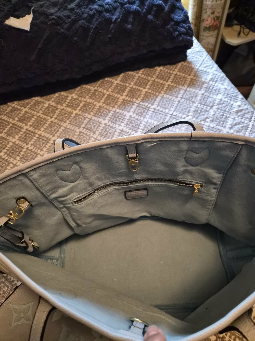 Gray Monogram Tote with Wristlet Pouch - Picture 7 of 8